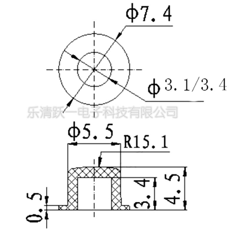 A101按键帽黑硅胶帽配6*6轻触开关7.5H以上内径3.0尺7.4*4.5(20只