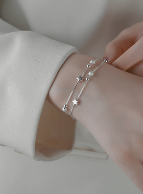 韩版925银双层甜美星星手链女