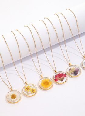 生日月份花树脂干花项链创意真花