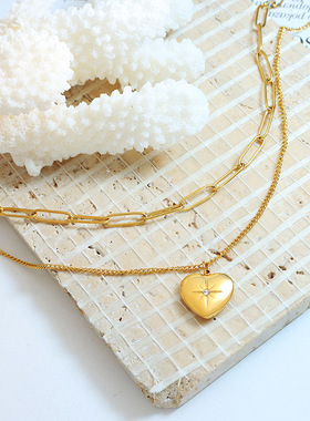 法式in小清新饰品双层叠戴桃心