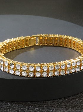 欧美满钻双排钻个性脖链颈链嘻哈