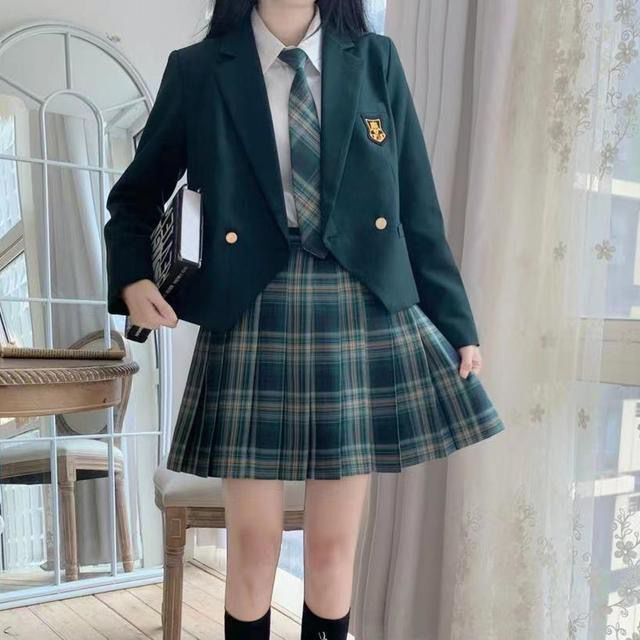 日系学院风JK西装外套秋冬制服女学生校供感西服套装全套 - 图1