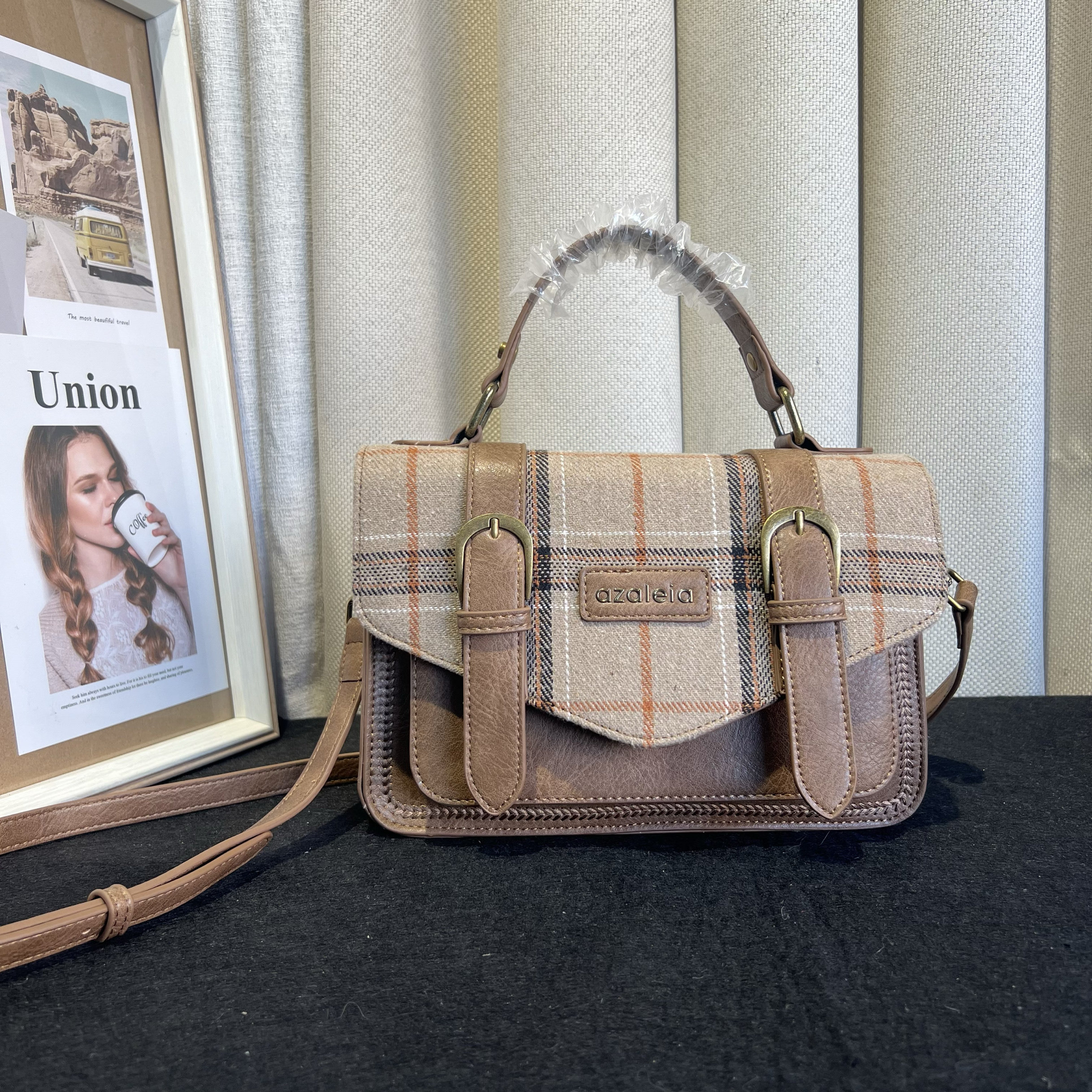 外贸出口欧美单女包新款格纹洋气撞色高级感青年小方包单肩斜挎包,淘宝优惠券,粉丝福利购,淘宝优惠卷