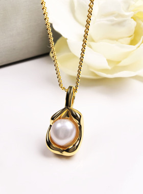 天然淡水珍珠吊坠女款小众设计感锁骨链无瑕高光泽珍珠项链礼物