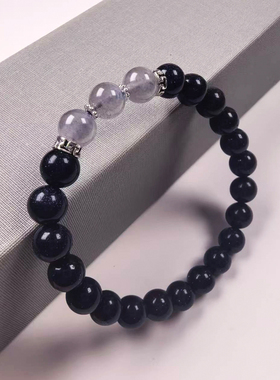 星空蓝砂石手串配月光石手链女款原创水晶蓝星沙石手链送女友物礼