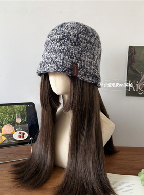 韩代款~宝藏帽子！ins混色手工编织撞色毛线渔夫帽女冬显脸小盆帽