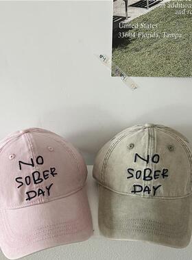 版型ju好~美式复古水洗软顶字母刺绣棒球帽女网红设计款鸭舌帽男