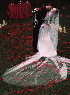 外景婚纱照婚礼新娘珍珠字母头纱