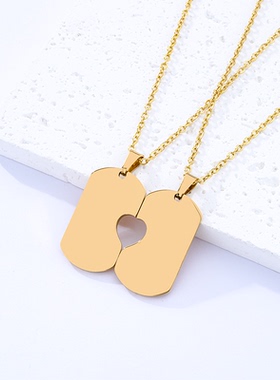 钛钢项链欧美跨境情人节吊牌空白无字材料节日礼物刻字不锈钢项链