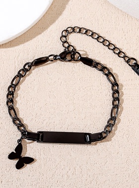 欧美跨境空白无字激光电镀雕刻新品不锈钢古巴链直牌手链儿童手链