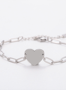 跨境现货不锈钢心形手链欧美回形针手链空白材料节日礼物手链批发