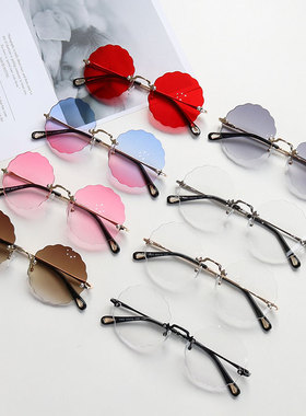 花朵墨镜切边个性透明粉色太阳镜