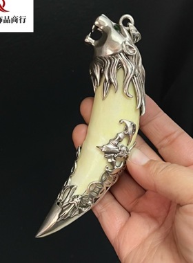 高端纯铜镀金大号狮子头复古新款虎头吊镶嵌包牙银套护牙保平安