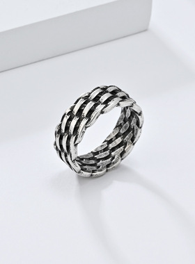 冷淡中性风欧美法式线条编织钛钢戒指男女感时尚穿搭气质饰品