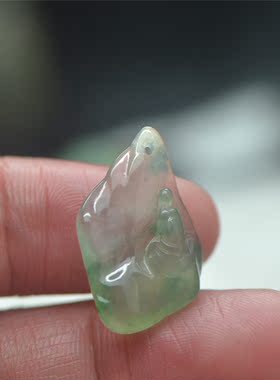 冰糯种阳绿A货翡翠悟道吊坠