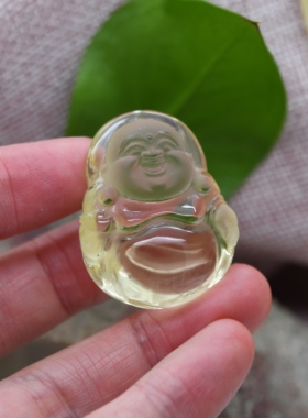 天然黄水晶弥勒佛吊坠