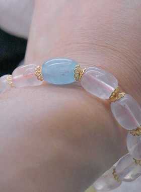 圆梦开运阁粉晶加海蓝宝灵性手链