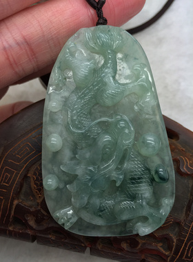圆梦开运阁冰糯种飘雪花A货翡翠生肖龙牌吊坠 21  有证书