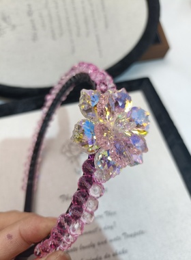 高级感立体水晶花朵发箍满钻发箍头箍压发圈碎发刘海发箍花朵发饰