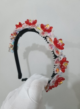 精致高级感镶钻水晶发箍甜美花朵重工带齿防滑头箍洋气发卡压发女