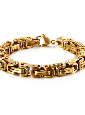 轻奢平替欧美时尚个性男嘻哈不锈钢手链简约复古手饰环钛钢回形链