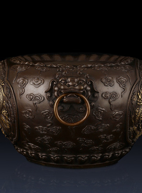 纯黄铜龙纹聚宝盆摆件办公室招财中式装饰工艺品家居客厅乔迁送礼