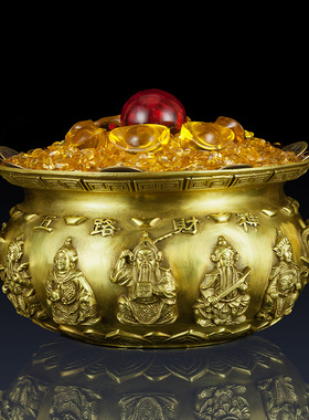 五路财神摆件家居客厅铜聚宝盆