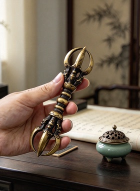 藏式纯黄铜五股金刚杵尼泊尔五股手持玩杵手把件法器藏式法器礼品