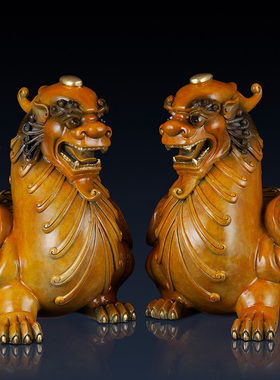 纯黄铜招财貔貅工艺品彩铜一对铜貔貅办公室装饰品家居客厅铜摆件