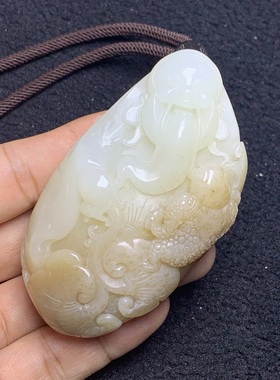 一物一拍 和田玉羊脂白玉财神把件老料子招米米带证书168.61克