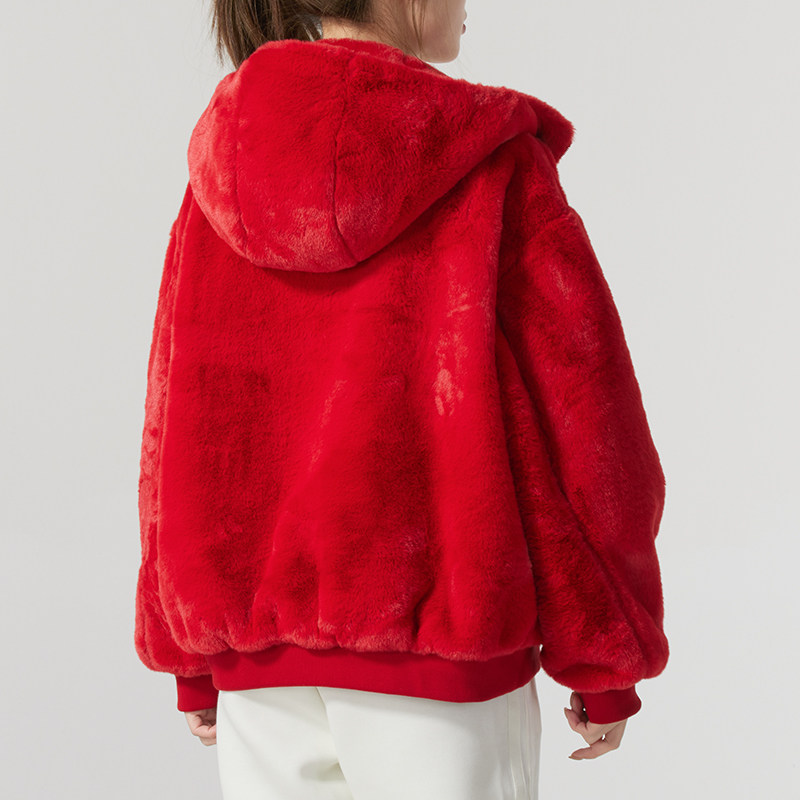 阿迪达斯红色运动套装女装26新年款两面穿人造毛连帽外套直筒长裤,淘宝优惠券,粉丝福利购,淘宝优惠卷