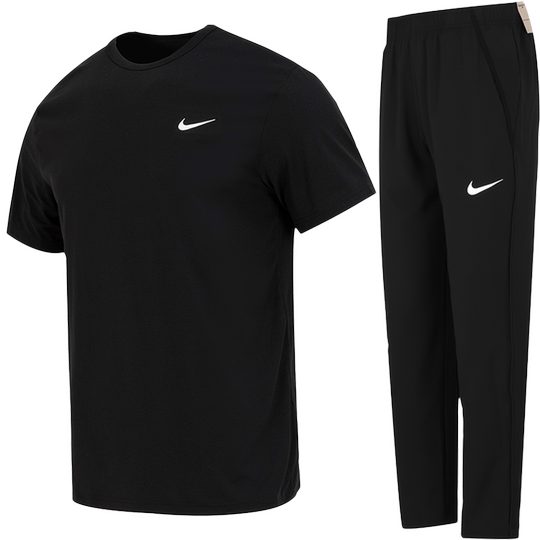 耐克官网正品男子黑色圆领休闲运动T恤短袖长裤两件套冬季套装男