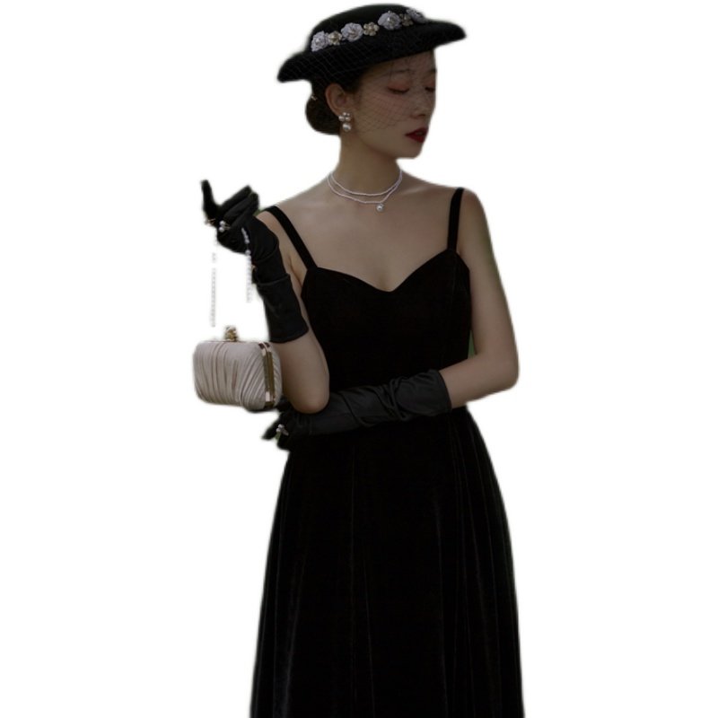 2025新款复古黑色赫本风小礼服连衣裙吊带影楼主题轻婚纱摄影服装,淘宝优惠券,粉丝福利购,淘宝优惠卷