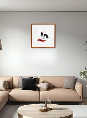手绘兔子画 十二生肖属兔画 桌面画 吉兔纳福图 齐白石水墨兔子画