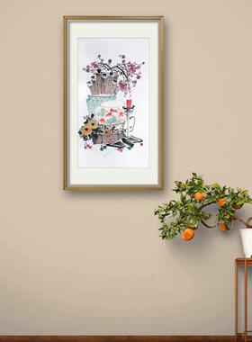 手绘菊花挂画竖幅宣纸装饰画
