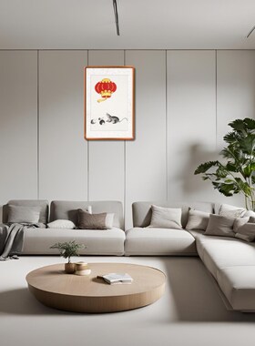 老鼠画 手绘十二生肖老鼠画小老鼠挂画客厅 蘑菇装饰画红灯笼字画
