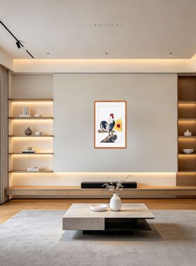 金鸡报晓挂画 手绘雄鸡画 旭日东升装饰画 闻鸡起舞画 一鸣惊人图
