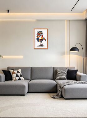 金鸡报晓挂画 手绘桃子画 雄鸡报晓装饰画 闻鸡起舞画 祝寿送礼图