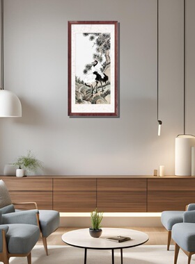 松鹤延年竖版花鸟画 新中式双鹤图 客厅松鹤宣纸画 手绘仙鹤挂画