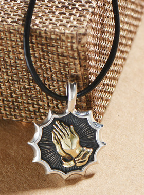 925银祈祷之手潮男项链吊坠