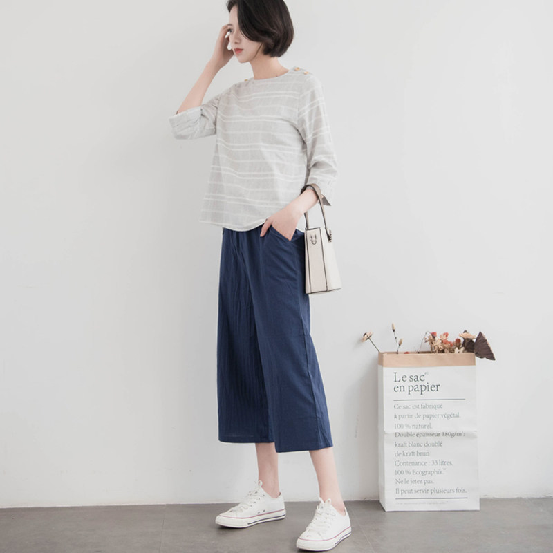 七分2020年新款棉麻休闲宽松阔腿裤 靓熙风暴休闲裤