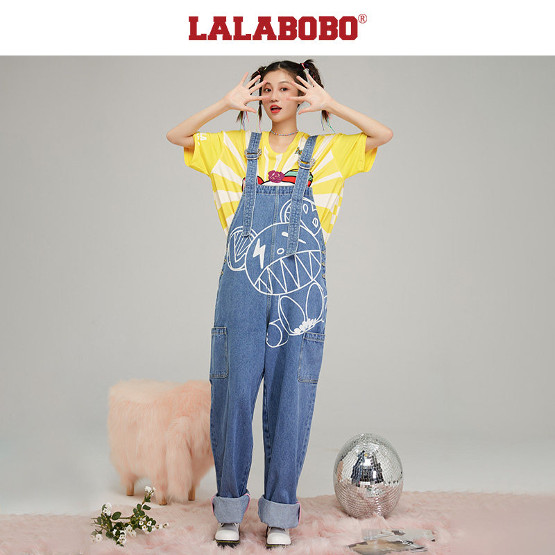 LALABOBO春秋新品可爱时尚原力鬼马阔腿牛仔背带长裤|L21C-WLZT11,淘宝优惠券,粉丝福利购,淘宝优惠卷