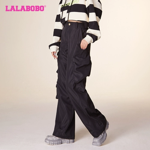 Lalabobo Spring New Product Pocket Широко-нога тканые брюки. LBCD-WXZC69