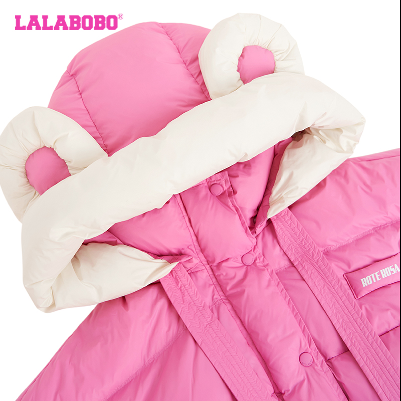 王鹤润同款LALABOBO90绒冬季熊耳朵羽绒服女新款小熊连帽上衣