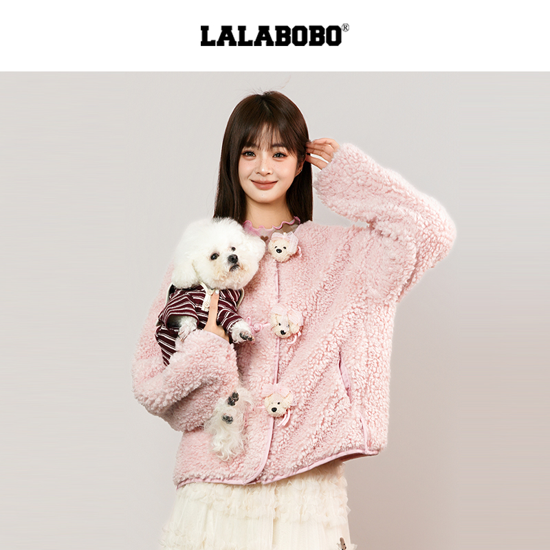 【玩偶盘扣】LALABOBO毛绒外套25年冬新原创盘扣巨好看印花外套 - 图1