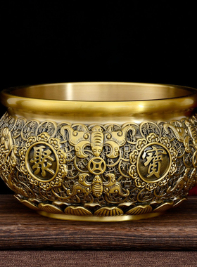 黄铜金蟾聚宝盆摆件开业送礼
