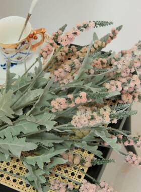 ins风仿真花植绒鼠尾草假花餐桌花摆件室内装饰复古绿植花束 拍摄