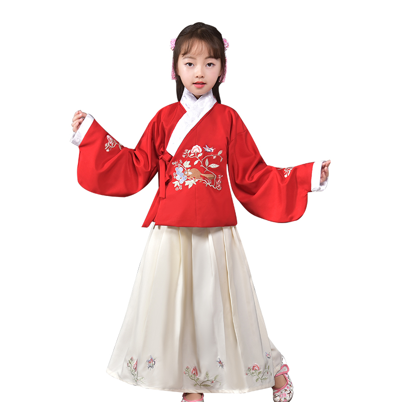 儿童春秋汉服袄裙交领明制套装中国风襦裙小女孩优雅文艺风古装 - 图3