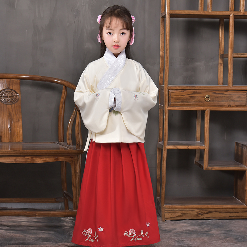 儿童春秋汉服袄裙交领明制套装中国风襦裙小女孩优雅文艺风古装 - 图0