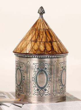 中古风复古怀旧印度进口纯铜牛骨收纳盒摆件法式样板间售楼处装饰